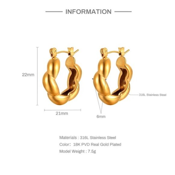 18k Gold Plated Elegant Minimalist textured Hoop Earrings - Picture 5 of 10